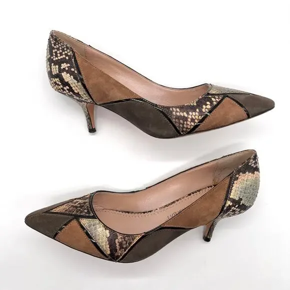 JEAN-MICHEL CAZABAT Pointy Toe Pumps Womens 6.5 Suede Patchwork Kitten Heels - Picture 6 of 10